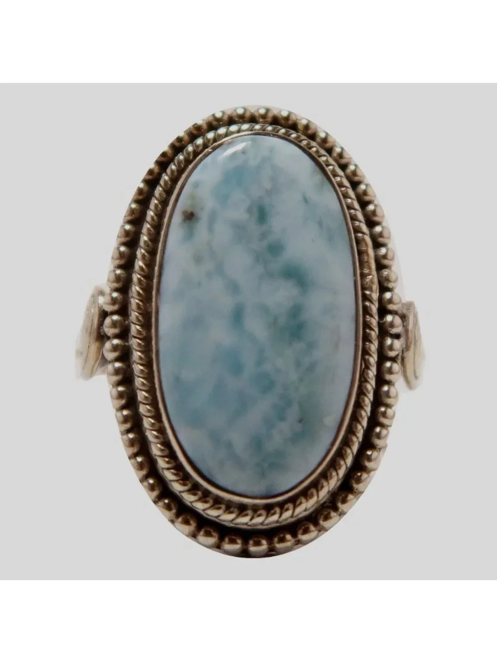 Larimar Ring Mirror of Clouds Blue Gemstone Sterling Silver Size 6.5 Boho Jewelr